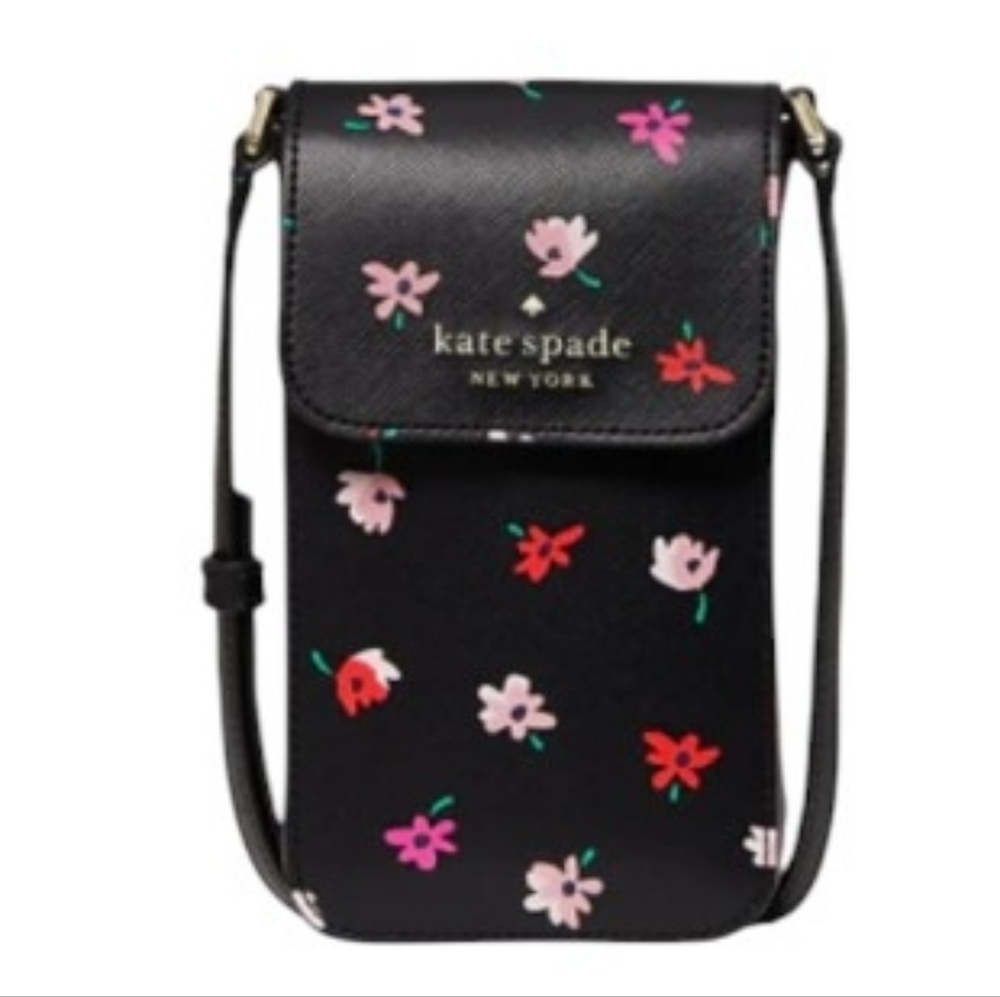 NEW Kate Spade ♠️ Staci Ditsy Buds Phone North South Crossbody bag Black Multi